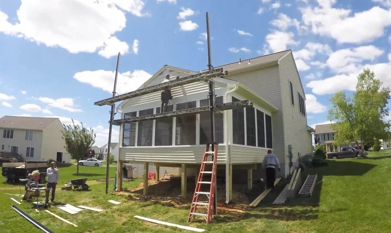Sunroom construction in progress showing professional installation in San Mateo